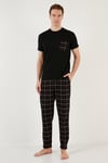 Ekoseli Pamuklu Regular Fit Kısa Kollu Erkek Pijama Takımı 6572002 SİYAH