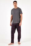 Ekoseli Pamuklu Regular Fit Kısa Kollu Erkek Pijama Takımı 6572006 FÜME