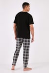 Ekoseli Pamuklu Regular Fit Kısa Kollu Erkek Pijama Takımı 6572006 SİYAH