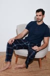 Ekoseli Pamuklu Regular Fit Kısa Kollu Erkek Pijama Takımı 60961007 LACİVERT