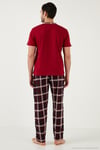 Ekoseli Pamuklu Regular Fit Kısa Kollu Erkek Pijama Takımı 60961007 BORDO