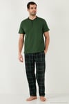 Ekoseli Pamuklu Regular Fit Kısa Kollu Erkek Pijama Takımı 60961007 YEŞİL