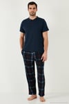 Ekoseli Pamuklu Regular Fit Kısa Kollu Erkek Pijama Takımı 60961007 LACİVERT