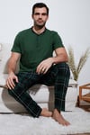 Ekoseli Pamuklu Regular Fit Kısa Kollu Erkek Pijama Takımı 60961007 YEŞİL