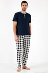 Ekoseli Pamuklu Regular Fit Kısa Kollu Erkek Pijama Takımı 60961007 LACİVERT-BEYAZ