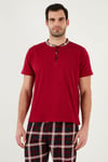 Ekoseli Pamuklu Regular Fit Kısa Kollu Erkek Pijama Takımı 60961007 BORDO