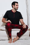 Ekoseli Pamuklu Regular Fit Kısa Kollu Erkek Pijama Takımı 60961007 SİYAH