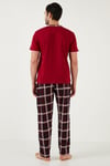 Ekoseli Pamuklu Regular Fit Kısa Kollu Erkek Pijama Takımı 60961007 BORDO