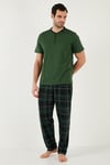 Ekoseli Pamuklu Regular Fit Kısa Kollu Erkek Pijama Takımı 60961007 YEŞİL