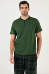 Ekoseli Pamuklu Regular Fit Kısa Kollu Erkek Pijama Takımı 60961007 YEŞİL
