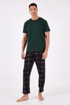 Ekoseli Pamuklu Regular Fit Kısa Kollu Erkek Pijama Takımı 6572006 YEŞİL