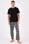 Ekoseli Pamuklu Regular Fit Kısa Kollu Erkek Pijama Takımı 6572006 SİYAH