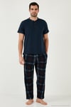 Ekoseli Pamuklu Regular Fit Kısa Kollu Erkek Pijama Takımı 60961007 LACİVERT