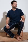 Ekoseli Pamuklu Regular Fit Kısa Kollu Erkek Pijama Takımı 60961007 LACİVERT
