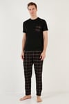 Ekoseli Pamuklu Regular Fit Kısa Kollu Erkek Pijama Takımı 6572002 SİYAH