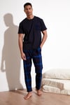 Ekoseli Pamuklu Regular Fit Kısa Kollu Erkek Pijama Takımı 6572002 LACİVERT-SAKS