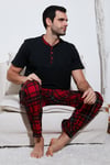 Ekoseli Pamuklu Regular Fit Kısa Kollu Erkek Pijama Takımı 60961007 SİYAH
