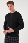 Ekoseli Pamuklu Regular Fit Uzun Kollu Erkek Pijama Takımı 60961005 SİYAH
