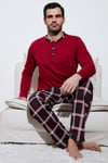 Ekoseli Pamuklu Regular Fit Uzun Kollu Erkek Pijama Takımı 60961005 BORDO
