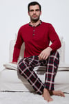 Ekoseli Pamuklu Regular Fit Uzun Kollu Erkek Pijama Takımı 60961005 BORDO