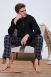 Ekoseli Pamuklu Regular Fit Uzun Kollu Erkek Pijama Takımı 60961005 SİYAH