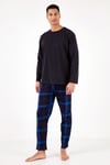 Ekoseli Pamuklu Regular Fit Uzun Kollu Erkek Pijama Takımı 6572005 LACİVERT-SAKS
