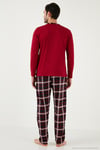 Ekoseli Pamuklu Regular Fit Uzun Kollu Erkek Pijama Takımı 60961005 BORDO