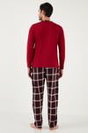 Ekoseli Pamuklu Regular Fit Uzun Kollu Erkek Pijama Takımı 60961005 BORDO