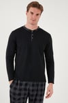 Ekoseli Pamuklu Regular Fit Uzun Kollu Erkek Pijama Takımı 60961005 SİYAH