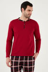 Ekoseli Pamuklu Regular Fit Uzun Kollu Erkek Pijama Takımı 60961005 BORDO
