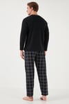 Ekoseli Pamuklu Regular Fit Uzun Kollu Erkek Pijama Takımı 60961005 SİYAH