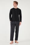 Ekoseli Pamuklu Regular Fit Uzun Kollu Erkek Pijama Takımı 60961005 SİYAH