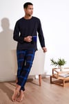Ekoseli Pamuklu Regular Fit Uzun Kollu Erkek Pijama Takımı 6572005 LACİVERT-SAKS