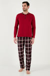 Ekoseli Pamuklu Regular Fit Uzun Kollu Erkek Pijama Takımı 60961005 BORDO