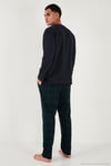 Ekoseli Pamuklu Regular Fit Yüksek Bel Bisiklet Yaka Erkek Pijama Takımı 6574000 LACİVERT