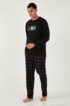 Ekoseli Pamuklu Regular Fit Yüksek Bel Bisiklet Yaka Erkek Pijama Takımı 6574000 SİYAH
