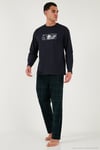 Ekoseli Pamuklu Regular Fit Yüksek Bel Bisiklet Yaka Erkek Pijama Takımı 6574000 LACİVERT