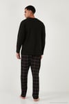 Ekoseli Pamuklu Regular Fit Yüksek Bel Bisiklet Yaka Erkek Pijama Takımı 6574000 SİYAH