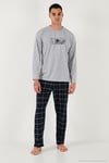 Ekoseli Pamuklu Regular Fit Yüksek Bel Bisiklet Yaka Erkek Pijama Takımı 6574000 GRİ