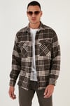 Ekoseli Regular Fit Çift Cepli Kışlık Erkek Gömlek CF24W127092 KAHVE