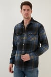 Ekoseli Regular Fit Çift Cepli Oduncu Kışlık Erkek Gömlek CF21W112577 İndigo-Sarı