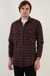 Ekoseli Regular Fit Çift Cepli Oduncu Kışlık Erkek Gömlek CF21W112577 BORDO-EKRU
