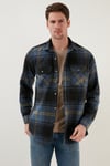 Ekoseli Regular Fit Çift Cepli Oduncu Kışlık Erkek Gömlek CF21W112577 İndigo-Sarı