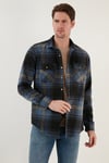 Ekoseli Regular Fit Çift Cepli Oduncu Kışlık Erkek Gömlek CF21W112577 İndigo-Sarı