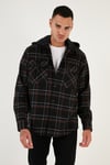 Ekoseli Regular Fit Çıkarılabilir Kapüşonlu Kışlık Erkek Gömlek CF24W126985 SİYAH