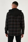 Ekoseli Regular Fit Çıkarılabilir Kapüşonlu Kışlık Erkek Gömlek CF24W126985 SİYAH