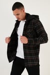 Ekoseli Regular Fit Çıkarılabilir Kapüşonlu Kışlık Erkek Gömlek CF24W126985 SİYAH