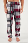 Ekoseli Regular Fit Düğmeli Bisiklet Yaka Kışlık Polar Erkek Pijama Takımı 60961008 BORDO