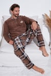 Ekoseli Regular Fit Düğmeli Bisiklet Yaka Kışlık Polar Erkek Pijama Takımı 60961002 CAMEL