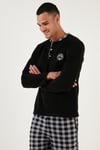 Ekoseli Regular Fit Düğmeli Bisiklet Yaka Kışlık Polar Erkek Pijama Takımı 60961002 SİYAH